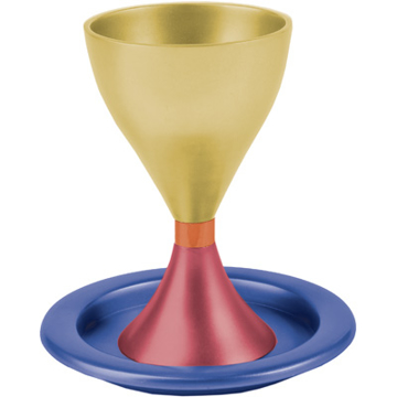 Picture of גביע קידוש מודרני - צלחת - כחול + בורדו +זהב - CM-7 | יאיר עמנואל
