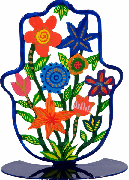 Picture of חמסה קטנה - סטנד מתכת - ציור יד - פרחים - SHS-3 | יאיר עמנואל